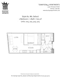 A drawing of an apartment layout for Tennyson44 Apartments.
