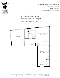 A floor plan for a 1 Bedroom/1 Bath apartment at Tennyson44 Apartments.