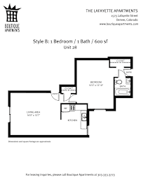A drawing of an apartment layout for The Lafayette Apartments.