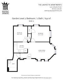 A floor plan for a 2 bedroom apartment with a garden.
