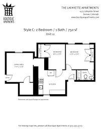 A black and white image of a floor plan for a 2 bedroom apartment.