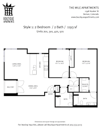 A floor plan for a 2 Bedroom / 2 Bath apartment at The Mile Apartments.