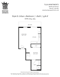 A floor plan for a 1 bedroom apartment with 1 bath and 558 square feet.