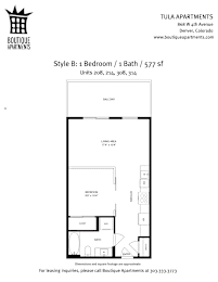 Floor plan for a 1 bedroom, 1 bath apartment at TULA APARTMENTS.