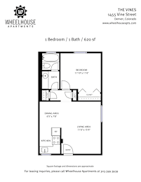 A black and white image of a floor plan for a one bedroom apartment.
