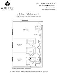 A floor plan for a 2 bedroom, 2 bath apartment at Wheelhouse Apartments.