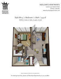  Floor Plan 1 Bedroom/1 Bath_533