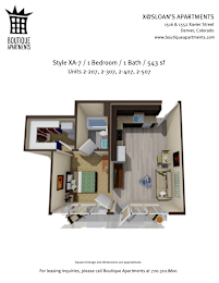A floor plan of a studio apartment with a kitchen, living room, and bathroom.