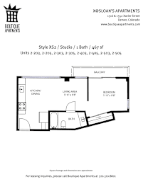 A floor plan for a studio apartment with a kitchen, bath, and living room.