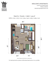A floor plan for a studio apartment with a bathroom and a bedroom.