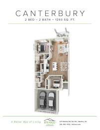 A floor plan for a 2 bedroom, 2 bathroom apartment at 1293 S.Q. Ft.