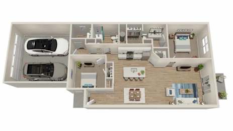 A floor plan of a house with a kitchen, living room, and bedrooms.