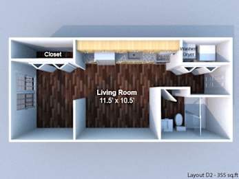 A 3D layout of a living room measuring 11.5 x 10.5.