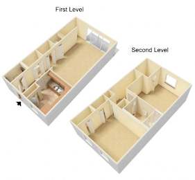 Two images showing the first and second level of a building.