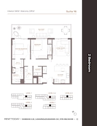 A floor plan for a suite at 991 SF Balcony 295SF.