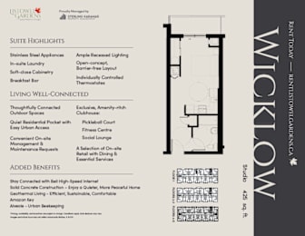 A page from a brochure advertising a studio apartment for rent.