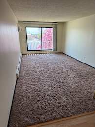 A room with a window and a brown wall.