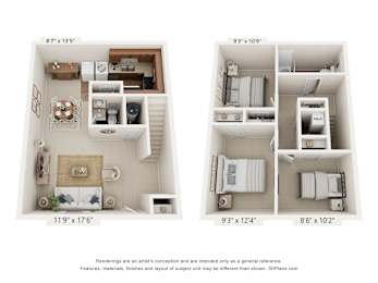 3 bed 1.5 bath A at The Landing Townhomes Apartments, South Carolina