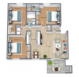 A floor plan of a house with labeled rooms such as Bedroom, Bath, Kitchen, Living room, Dining, and Balcony.