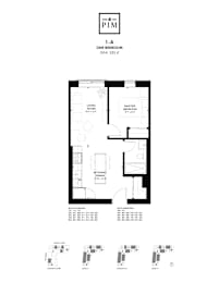 A floor plan of a one bedroom apartment.
