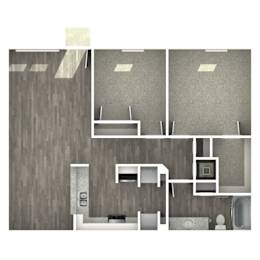 A top down view of a bathroom with a toilet, sink, bathtub, and shower.