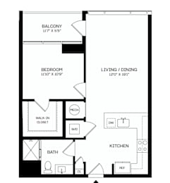 A3 Floor Plan at The Mitchell , Atlanta, GA, 30303