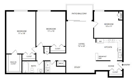 A black and white image of a floor plan for a house.