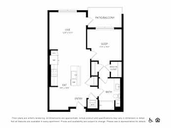1 Bed 1 Bath floorplan at Bayview Apartments, Emeryville, CA