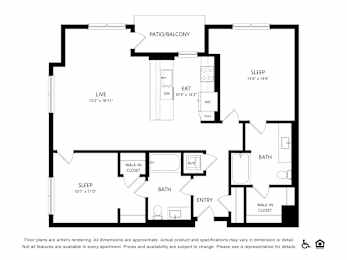 B1 floorplan at Bayview Apartments, Emeryville