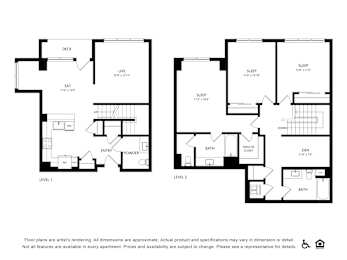 3 bedroom 2.5 bath floorplan at Bayview Apartments, Emeryville, California