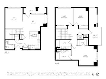 3 bed 2.5 bathroom floorplan at Bayview Apartments, Emeryville, 94608