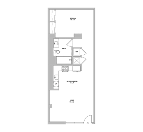 Two bed two bath floorplan at Domain WeHo Apartments, California