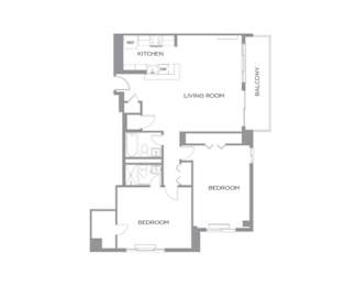 2 Bedroom 2 bath floorplan at The Graham at Southern Towers, Alexandria