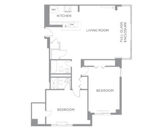 2 Bed 2 bathroom floorplan at The Graham at Southern Towers, Virginia, 22311