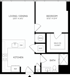 1Bed Floor Plan at The Mitchell , Atlanta