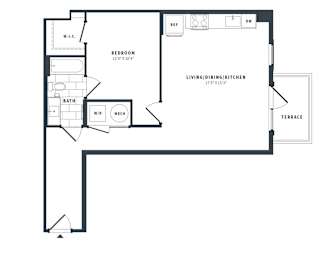 1W Floor Plan at The Vale at the Parks, Washington, DC