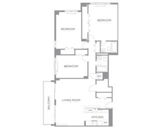 3 bed 2 bath floorplan at The Graham at Southern Towers, Alexandria, Virginia