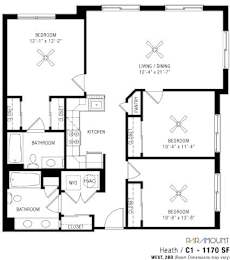 A black and white image of a floor plan for a home with labeled rooms.