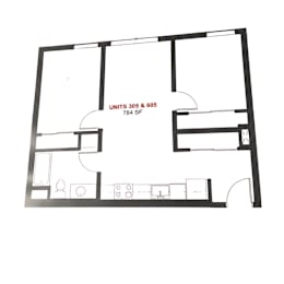 A black and white image of a floor plan for units 305 and 605.