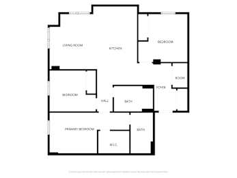 A black and white floor plan of a house with labeled rooms.