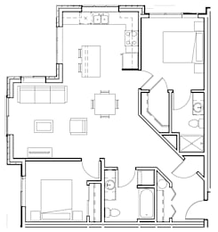 A black and white image of a floor plan for a house.