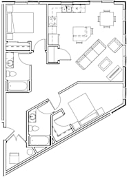 A black and white floor plan of a house with multiple rooms.