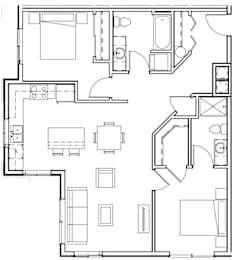 A black and white image of a floor plan for a house.