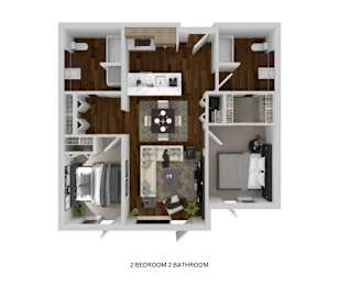 A 2 bedroom 2 bathroom apartment is displayed in the image.