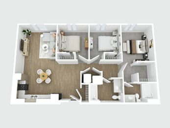 A top-down view of a house layout with a central courtyard.