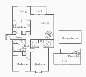 A floor plan of a house with a bonus room and a loft.