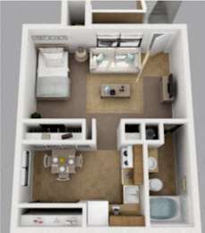 A dollhouse living room with a couch, chair, and coffee table.