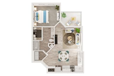 A floor plan of a room with a patio and a total area of 776 sq feet