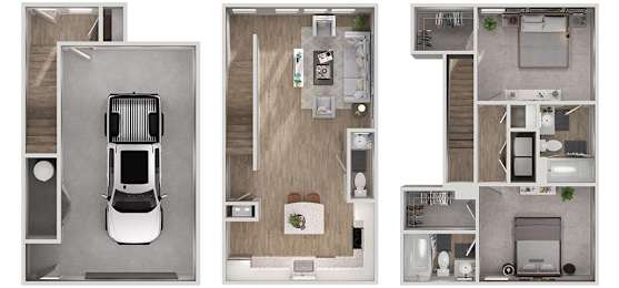 A floor plan of a house with a garage and a kitchen.