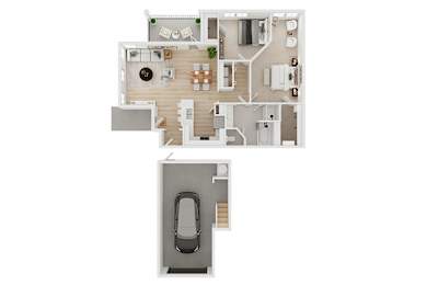 A floor plan of a house with a garage.